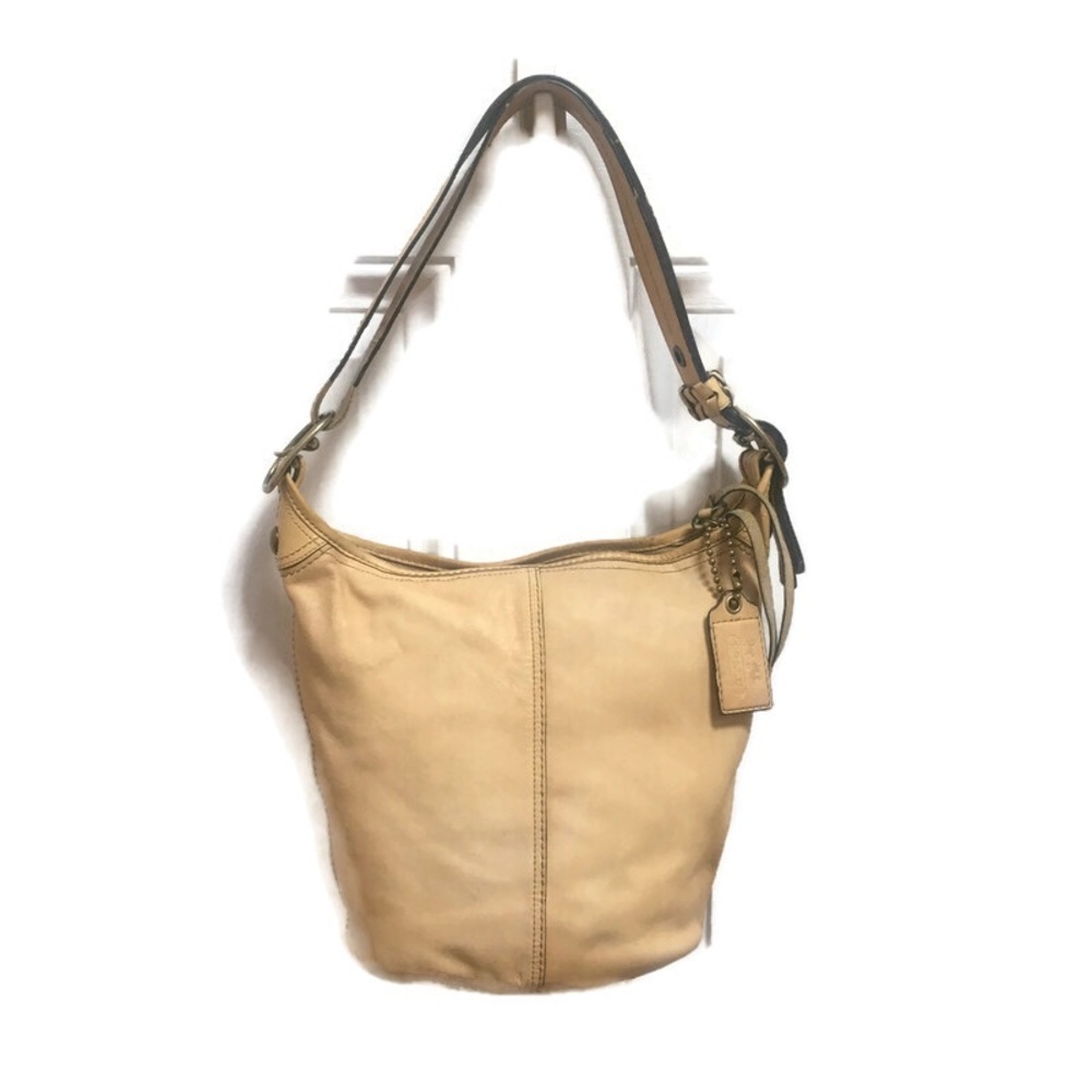 Coach Bleeker Tattersall Leather Duffel Bucket Bag 11422 Tan Yellow Hobo